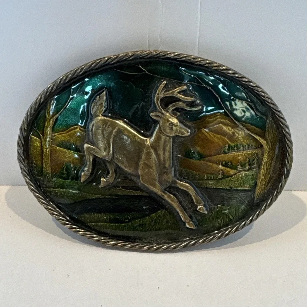 Vintage 1986 Brass Deer Belt Buckle The Great American Buckle Co. Chicago USA